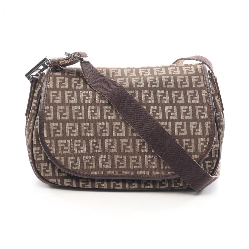 Fendi Zucchino Shoulder Bag/Handbag, Canvas and Leather, Women's, Brown/Beige